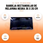 Bandeja Rectangular de Melamina Negra 35 x 25 cm: imagen promocional con 35 × 25 cm, resistente, apilable, fácil de limpiar