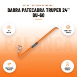 Barra Patecabra Truper 24" BU-60: imagen promocional con 24" (60 cm), doble trat. térmico, uña y cincel pulidos, garantía 12 meses