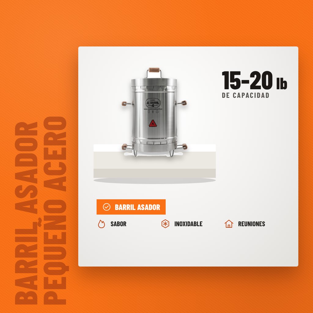 Barril asador Pequeño acero inoxidable 304, 15-20 lb sobre soporte con sus beneficios principales