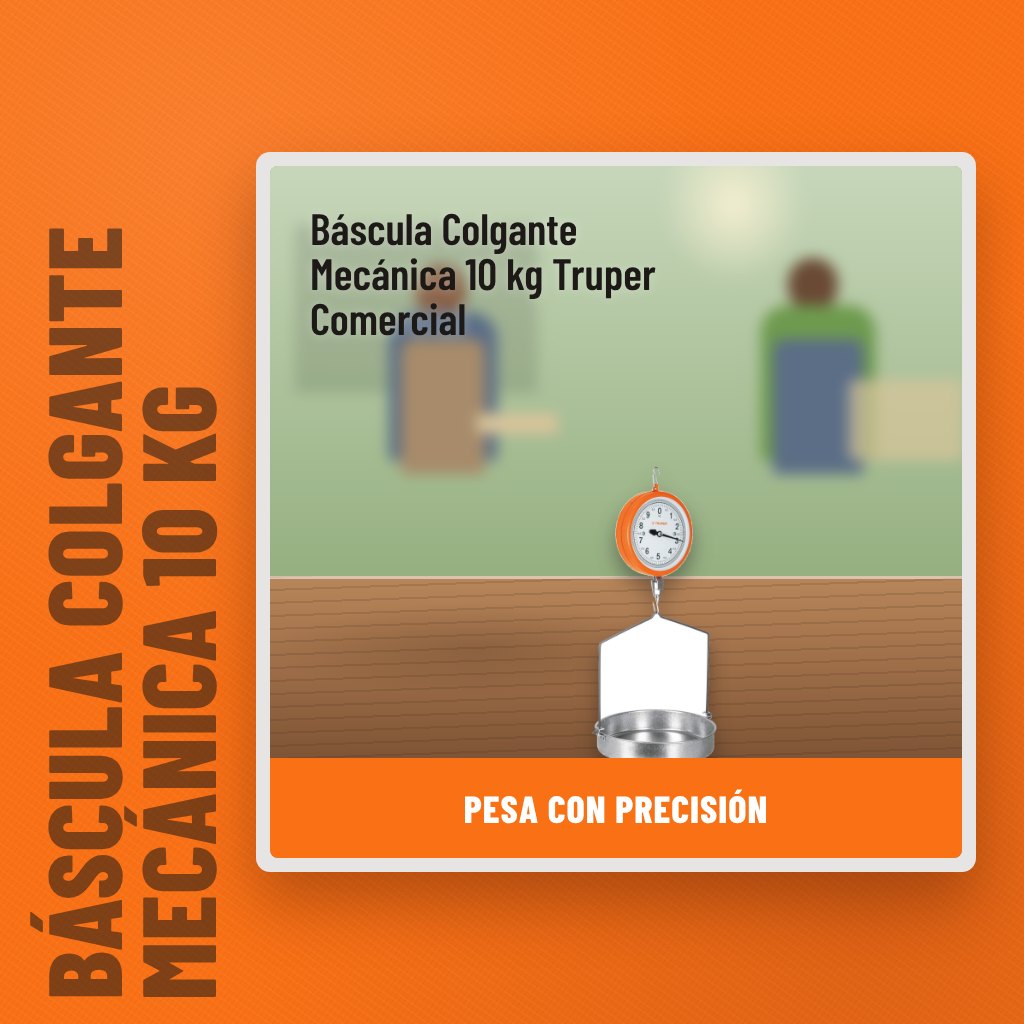 Báscula Colgante Mecánica 10 kg Truper Comercial en la finca con un profesional al fondo