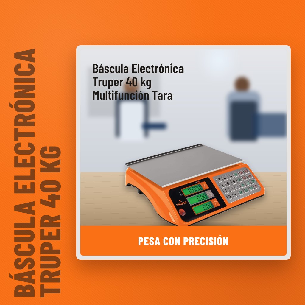 Báscula Electrónica Truper 40 kg Multifunción Tara en una oficina con un profesional al fondo