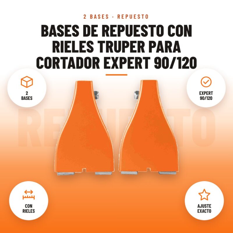 Bases de Repuesto con Rieles Truper para Cortador Expert 90/120: imagen promocional con 2 bases, expert 90/120, con rieles, ajuste exacto