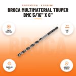 Broca Multimaterial Truper BMC 5/16" x 6": imagen promocional con punta tungsteno, 5/16" x 6", zanco hex 1/4", garantía 12 meses