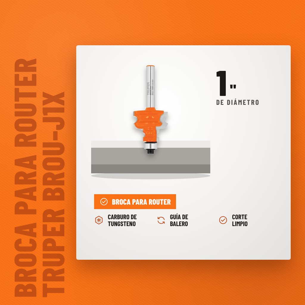 Broca para Router Truper BROU-J1X Jovel 1" con Balero sobre soporte con sus beneficios principales