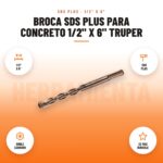 Broca SDS Plus para concreto 1/2" x 6" Truper: imagen promocional con 1/2" x 6", sds plus, doble carburo, 2x más durable