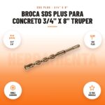 Broca SDS Plus para concreto 3/4" x 8" Truper: imagen promocional con 3/4" x 8", sds plus, doble carburo, 2x más durable