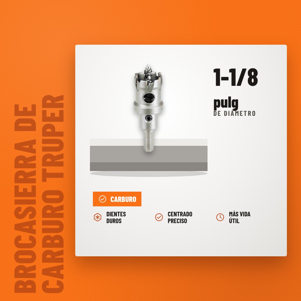 Brocasierra de Carburo Truper 1-1/8" Zanco P3 sobre soporte con sus beneficios principales