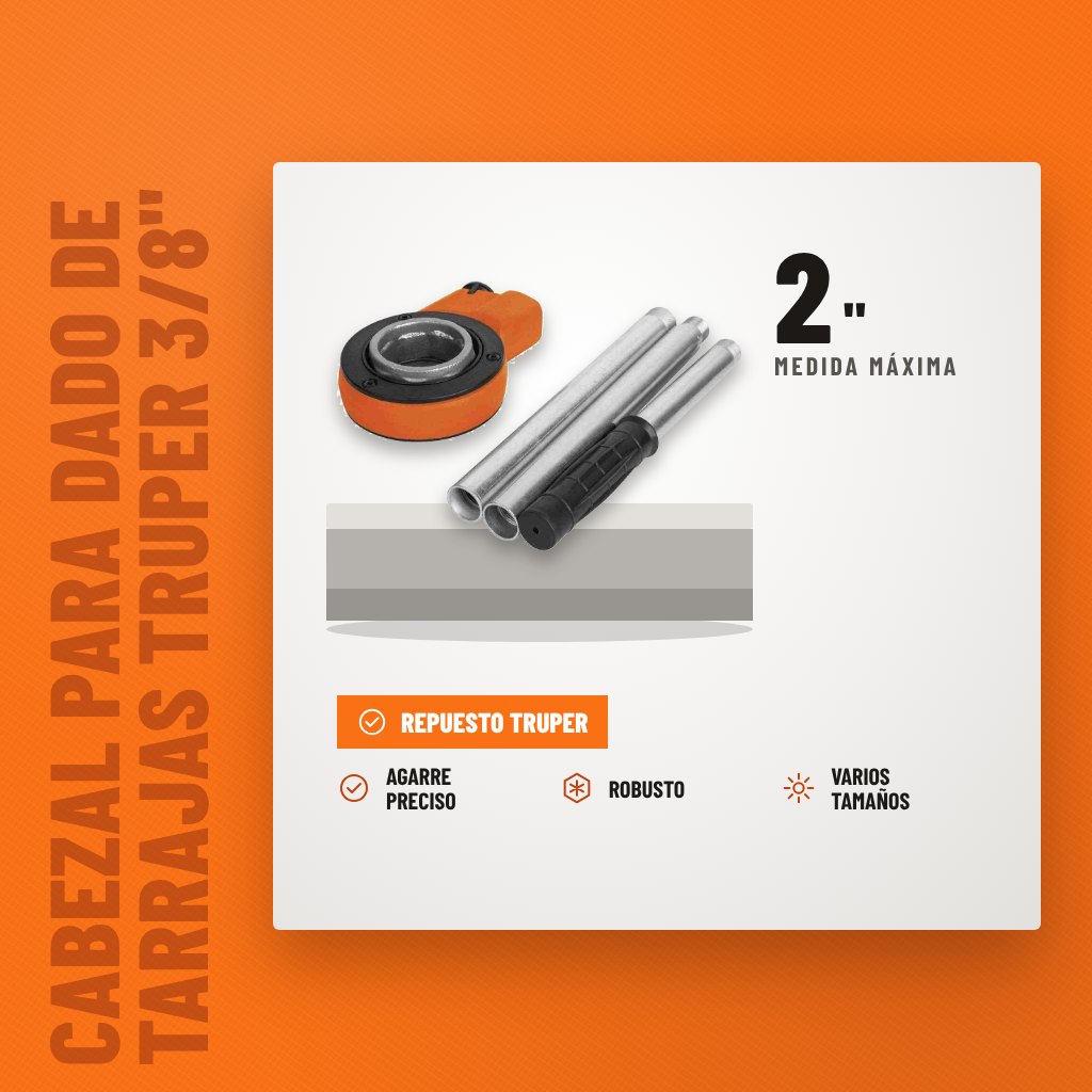 Cabezal para Dado de Tarrajas Truper 3/8" a 2" sobre soporte con sus beneficios principales