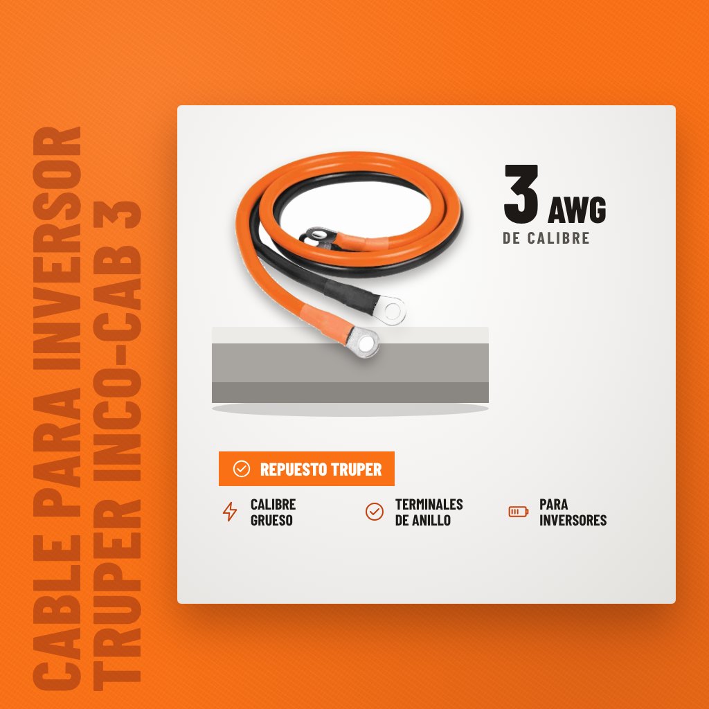 Cable para Inversor Truper INCO-CAB 3 AWG 90 cm sobre soporte con sus beneficios principales