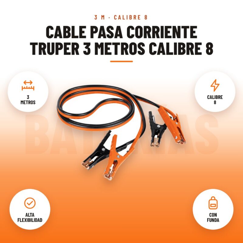 Cable Pasa Corriente Truper 3 Metros Calibre 8: imagen promocional con 3 metros, calibre 8, alta flexibilidad, con funda