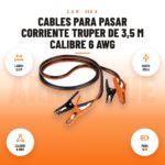 Cables para Pasar Corriente Truper de 3,5 m Calibre 6 AWG: imagen promocional con largo 3,5 m, hasta 350 a, calibre 6 awg, para 12 v