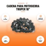 Cadena para Motosierra Truper 16": imagen promocional con 16 pulgadas, acero alta resistencia, cincel completo, repuesto truper