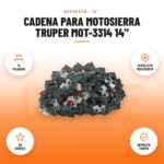 Cadena para Motosierra Truper MOT-3314 14": imagen promocional con 14 pulgadas, acero alta resistencia, 26 dientes, repuesto truper