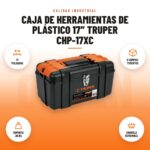 Caja de Herramientas de Plástico 17″ Truper CHP-17XC: imagen promocional con 17 pulgadas, 3 compar- timentos, soporta 20 kg, charola removible