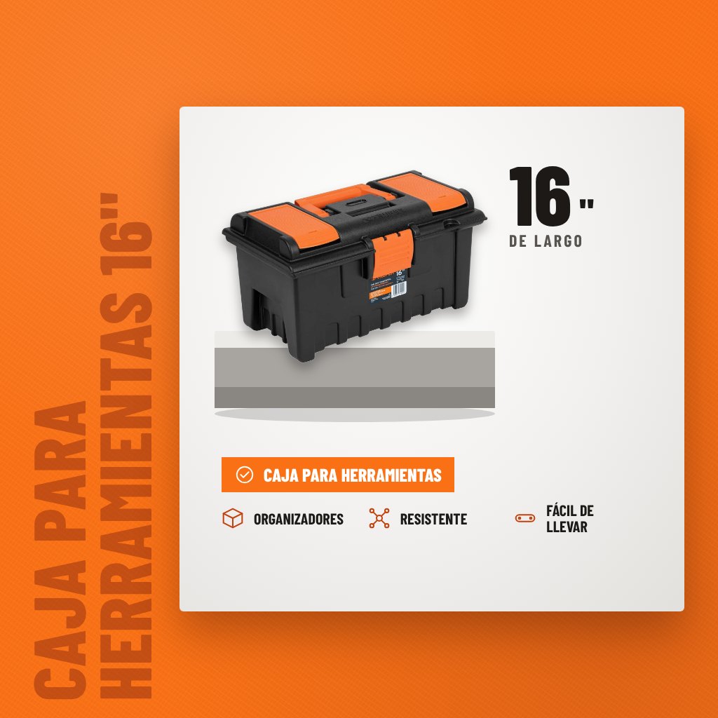Caja para Herramientas 16" Truper con Compartimentos sobre soporte con sus beneficios principales