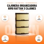 Cajonera Organizadora Rimo Rattan 3 Cajones: imagen promocional con 3 cajones, 8 kg por nivel, sin herramientas, resiste humedad