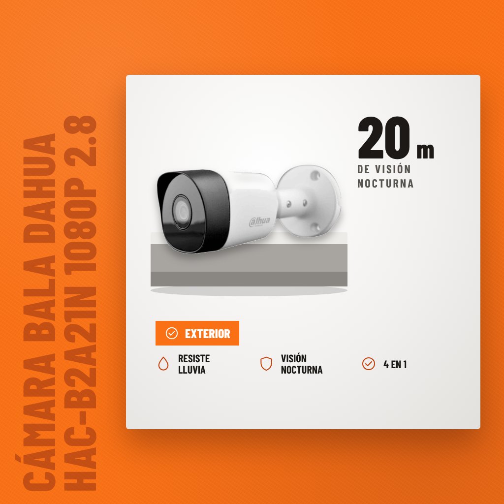 Cámara Bala Dahua HAC-B2A21N 1080p 2.8 mm IR 20 m sobre soporte con sus beneficios principales