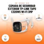 Cámara de seguridad exterior TP-Link Tapo C320WS Wi-Fi 3MP: imagen promocional con video 3mp, visión nocturna 30 m, wi-fi o cable, alertas de movimiento
