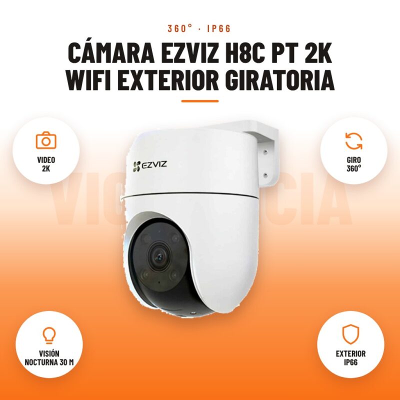 Cámara EZVIZ H8C PT 2K WiFi Exterior Giratoria: imagen promocional con video 2k, giro 360°, visión nocturna 30 m, exterior ip66