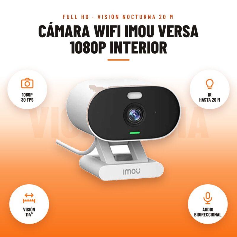 Cámara WiFi Imou Versa 1080p Interior: imagen promocional con 1080p 30 fps, ir hasta 20 m, visión 114°, audio bidireccional