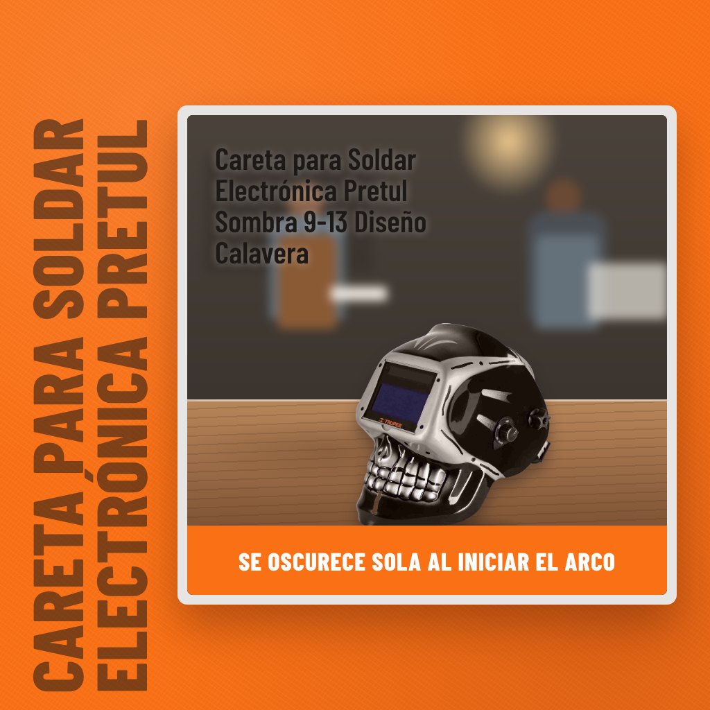 Careta para Soldar Electrónica Pretul Sombra 9-13 Diseño Calavera en un taller con un profesional al fondo