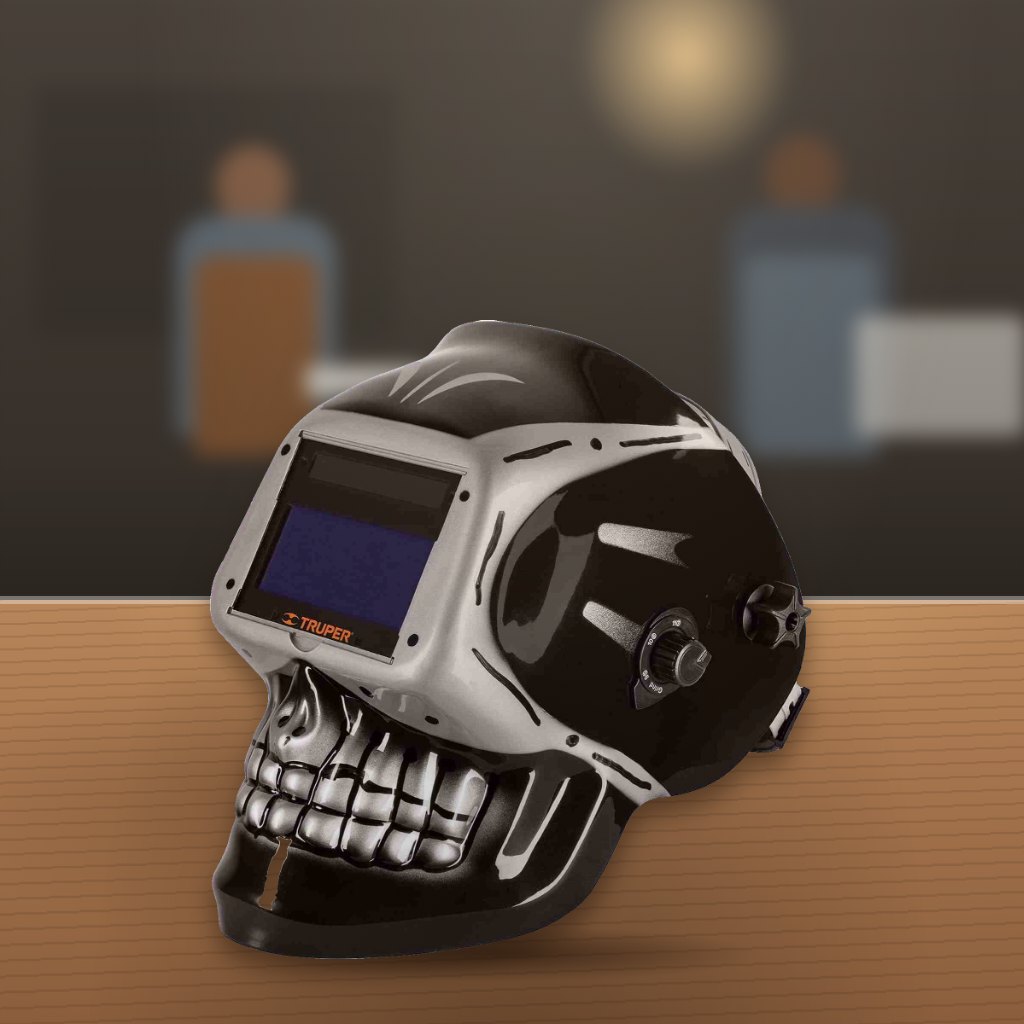 Careta para Soldar Electrónica Pretul Sombra 9-13 Diseño Calavera en un taller