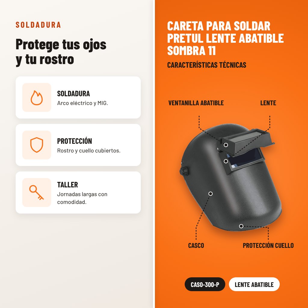 Careta para Soldar Pretul Lente Abatible Sombra 11: usos y características técnicas señaladas