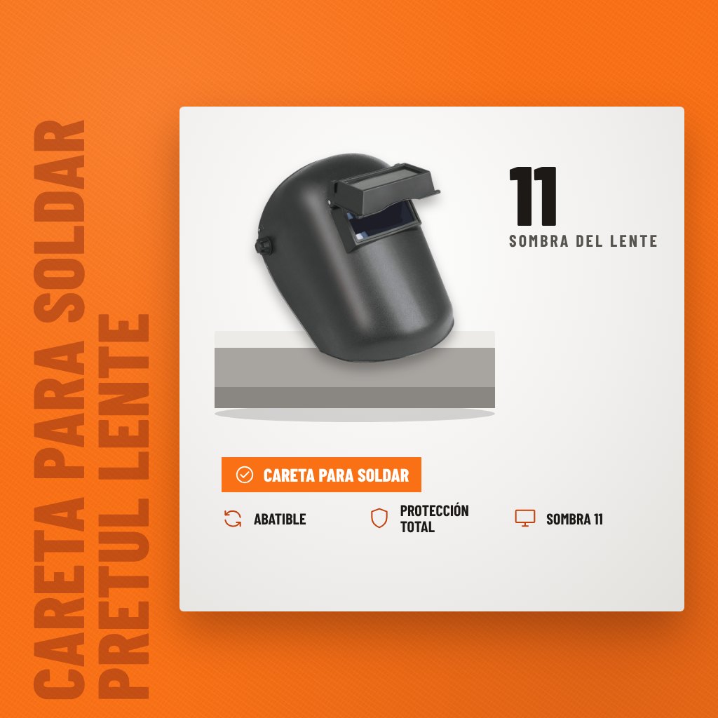 Careta para Soldar Pretul Lente Abatible Sombra 11 sobre soporte con sus beneficios principales