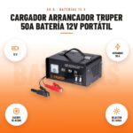 Cargador Arrancador Truper 50A Batería 12V Portátil: imagen promocional con 12 v, arranque 50 a, cuerpo de acero, selector de carga
