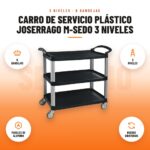 Carro de Servicio Plástico Joserrago M-SEDO 3 Niveles: imagen promocional con 6 bandejas, 3 niveles, parales de aluminio, ruedas giratorias