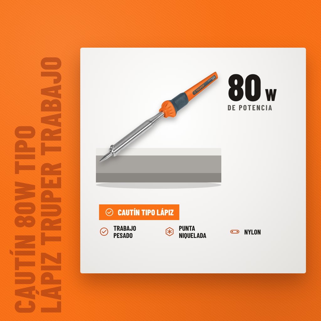 Cautín 80W Tipo Lápiz Truper Trabajo Pesado 14622 sobre soporte con sus beneficios principales