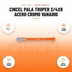 Cincel Pala Truper 3/4x8 Acero Cromo Vanadio: imagen promocional con 3/4" x 8", cromo vanadio, cabeza grande, temple uniforme