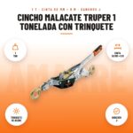 Cincho Malacate Truper 1 Tonelada con Trinquete: imagen promocional con 1 ton, cinta 50 mm × 6 m, trinquete de acero, ganchos j
