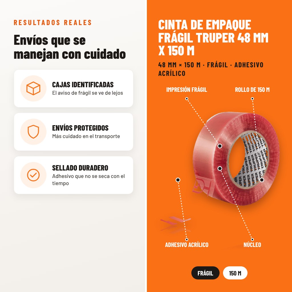 Cinta de Empaque Frágil Truper 48 mm x 150 m: resultados de uso y características técnicas señaladas