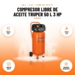 Compresor Libre de Aceite Truper 50 L 3 HP: imagen promocional con tanque 50 l, motor 3 hp, libre de aceite, arranque automático