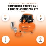 Compresor Truper 24 L Libre de Aceite con Kit: imagen promocional con tanque 24 l, 2-2/3 hp, 8 bar, kit incluido
