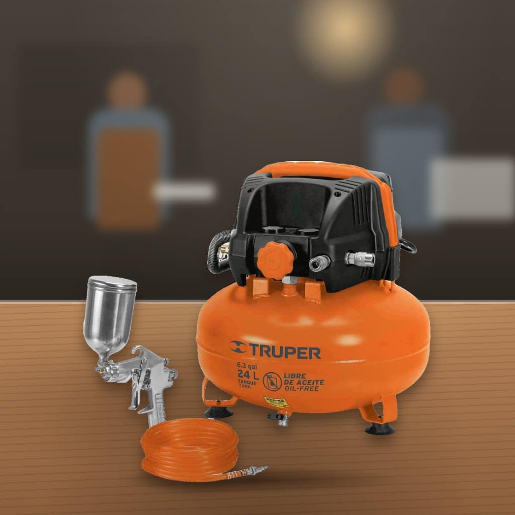 Compresor Truper 24 L Libre de Aceite con Kit en un taller