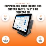 Computador Todo en Uno POS 3nStar Táctil 15.6" 8 GB SSD 240 GB: imagen promocional con táctil 15.6", celeron j6412, 8gb ddr4 ram 240gb ssd, garantía 12 meses