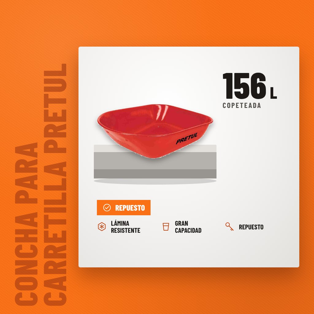 Concha para Carretilla Pretul CAP-50 / CAP-5 Acero Cal. 23 sobre soporte con sus beneficios principales