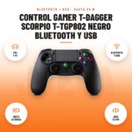 Control Gamer T-Dagger Scorpio T-TGP802 Negro Bluetooth y USB: imagen promocional con ps4 y pc, bluetooth y usb, hasta 24 horas, jack 3.5 mm