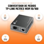 Convertidor de Medios TP-Link MC111CS WDM 10/100: imagen promocional con 10/100 mbps, hasta 20 km, un solo hilo wdm, leds de estado