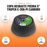 Copa Desbaste Piedra 5" Truper C-356-PI Carburo: imagen promocional con 5" diámetro, grano 36, carburo de silicio, para amoladora