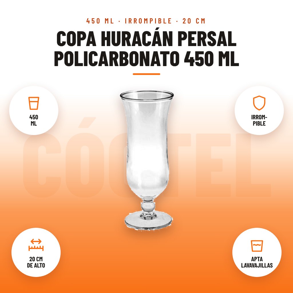 Copa Huracán Persal Policarbonato 450 ml: imagen promocional con 450 ml, irrom- pible, 20 cm de alto, apta lavavajillas