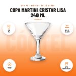 Copa Martini Cristar Lisa 240 ml: imagen promocional con 240 ml, 16,5 cm de alto, vidrio, apta lavavajillas