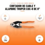 Cortador de Cable y Alambre Truper COC-8 de 8": imagen promocional con 8 pulg, cuchillas cr-v, cable y alambre, una mano