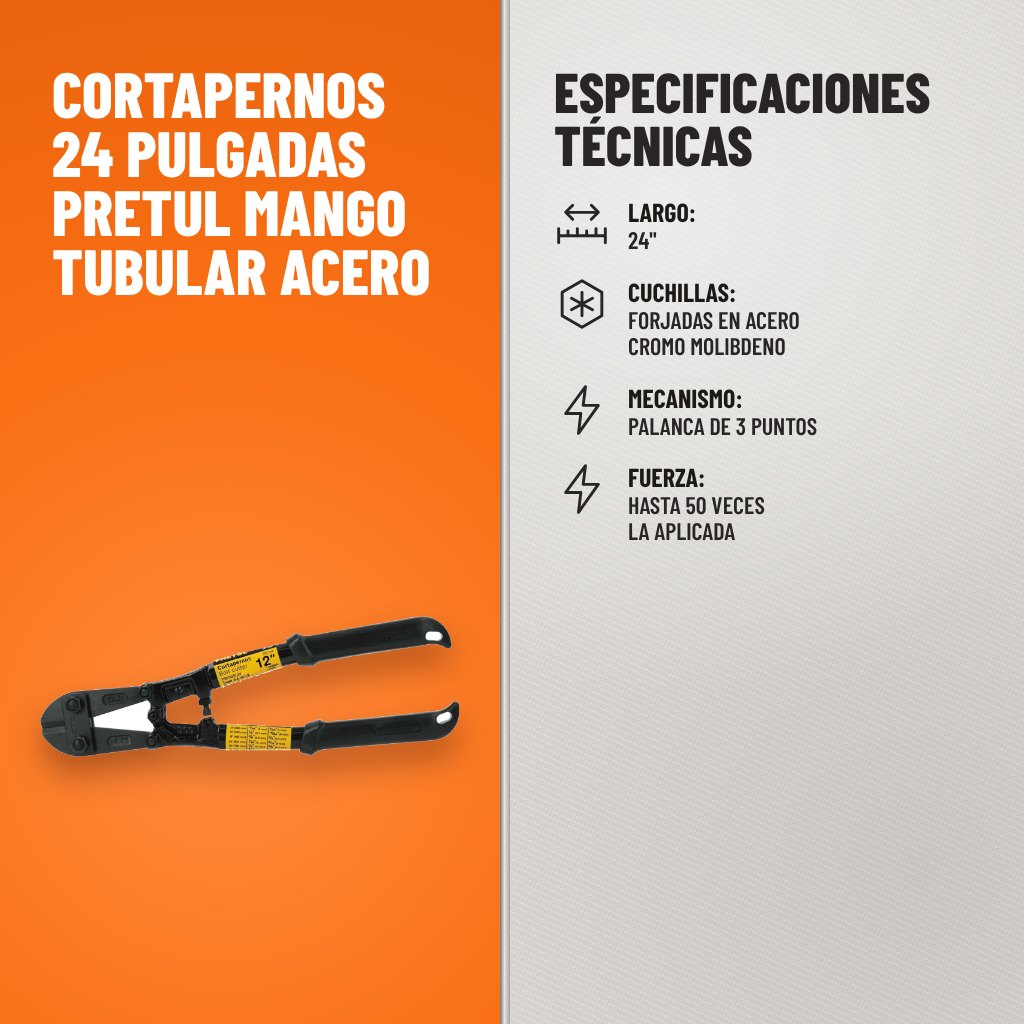 Especificaciones técnicas de Cortapernos 24 Pulgadas Pretul Mango Tubular Acero