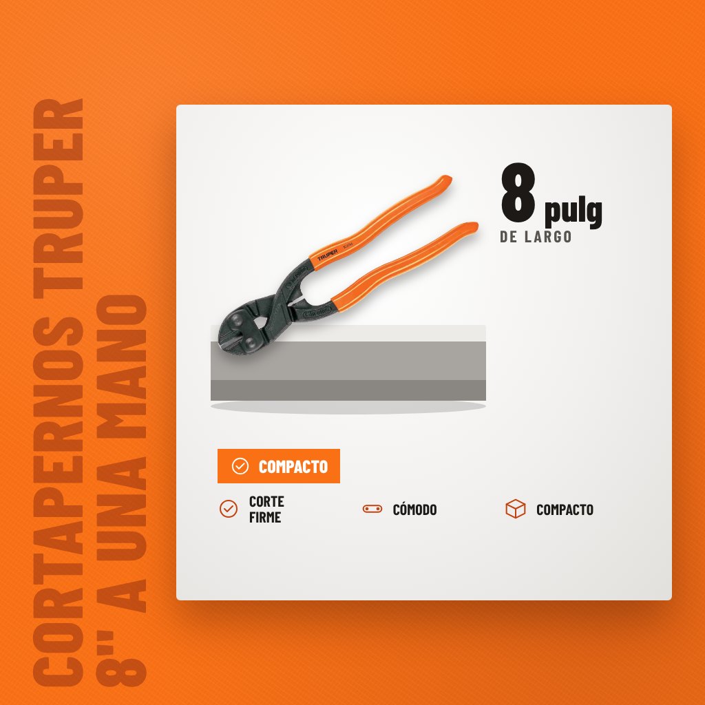 Cortapernos Truper 8" a Una Mano sobre soporte con sus beneficios principales