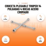 Cruceta plegable Truper 14 pulgadas 4 bocas acero cromado: imagen promocional con 14 pulgadas, 4 bocas, plegable, acero forjado
