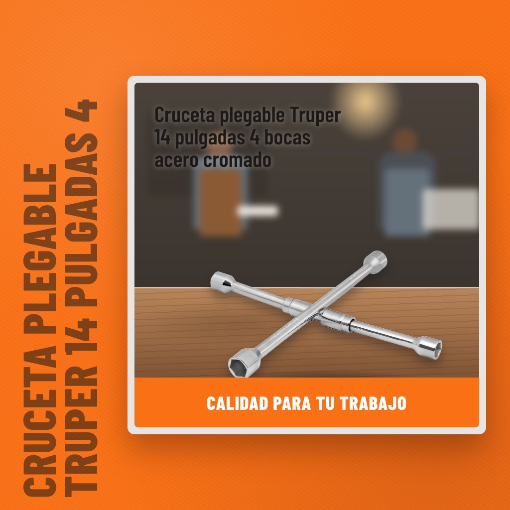 Cruceta plegable Truper 14 pulgadas 4 bocas acero cromado en un taller con un profesional al fondo