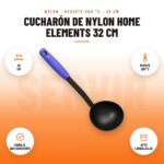 Cucharón de Nylon Home Elements 32 cm: imagen promocional con 32 cm, resiste 200 °c, cuida el antiadherente, apto lavavajillas